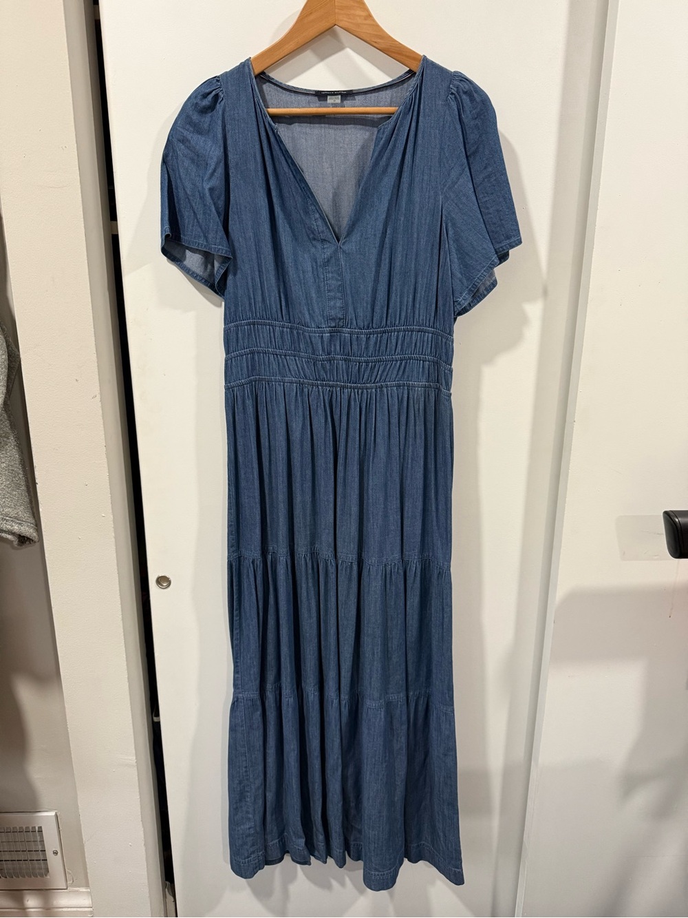 Tommy Hilfiger Denim-Blue V-Neck Tiered Maxi Dress